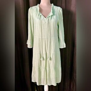 NAIF Mint Green Boho Tie-Neck Loose Dress, Size M